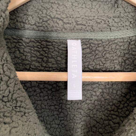 Athleta Talus Olive Green Sherpa 1/2 Zip Pullover Jacket Womens Large - Picture 14 of 16